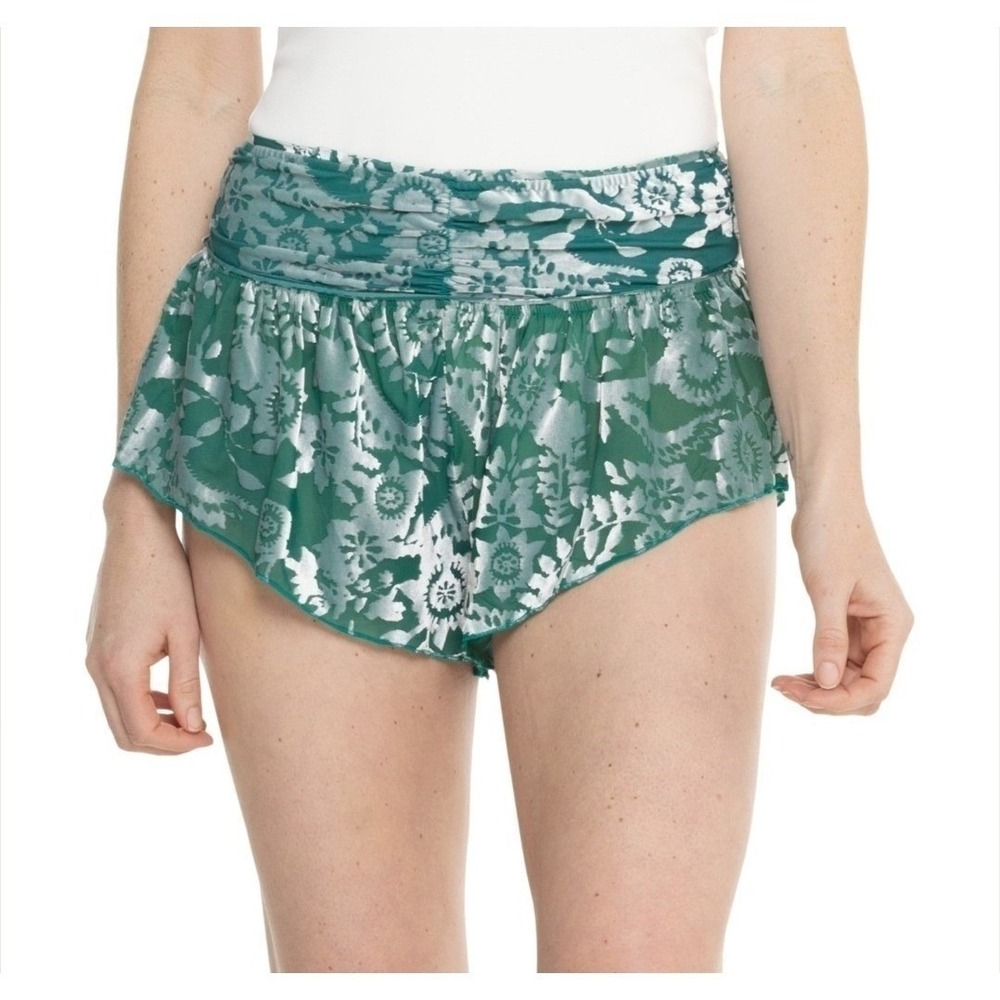 Intimately Free People NWT Snow Angel Micro Green Floral Velvet Shorts Combo XS